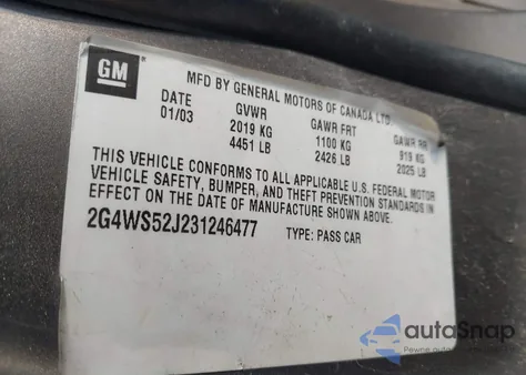 2003 Buick Century Custom из США, поврежденный, VIN 2G4WS52J231124647